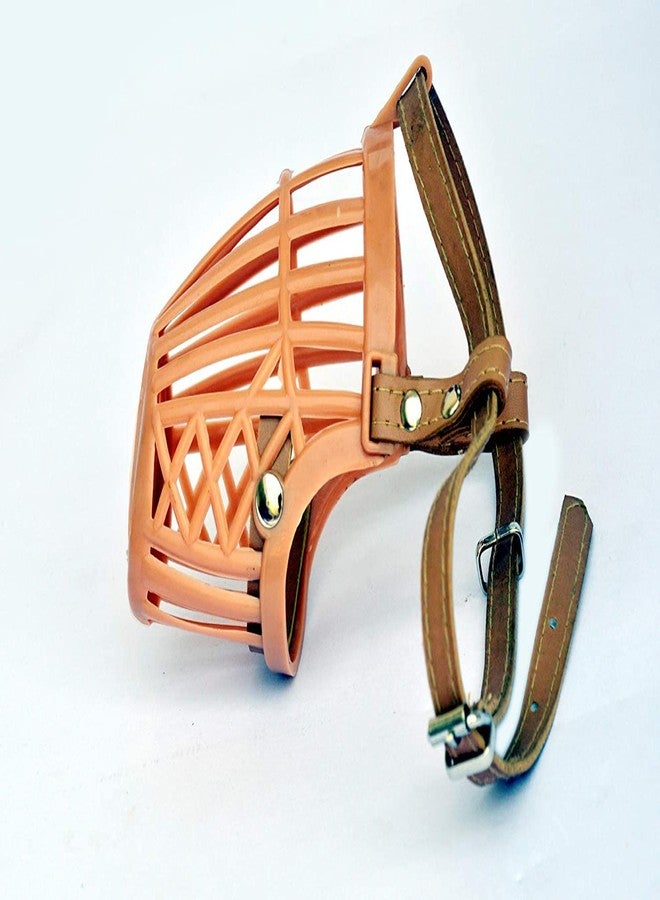 Pups&Pets Adjustable Muzzle Cum Mouth Cover/Basket Cage Collar for Dog (Beige, Size-3), Small - Image 1